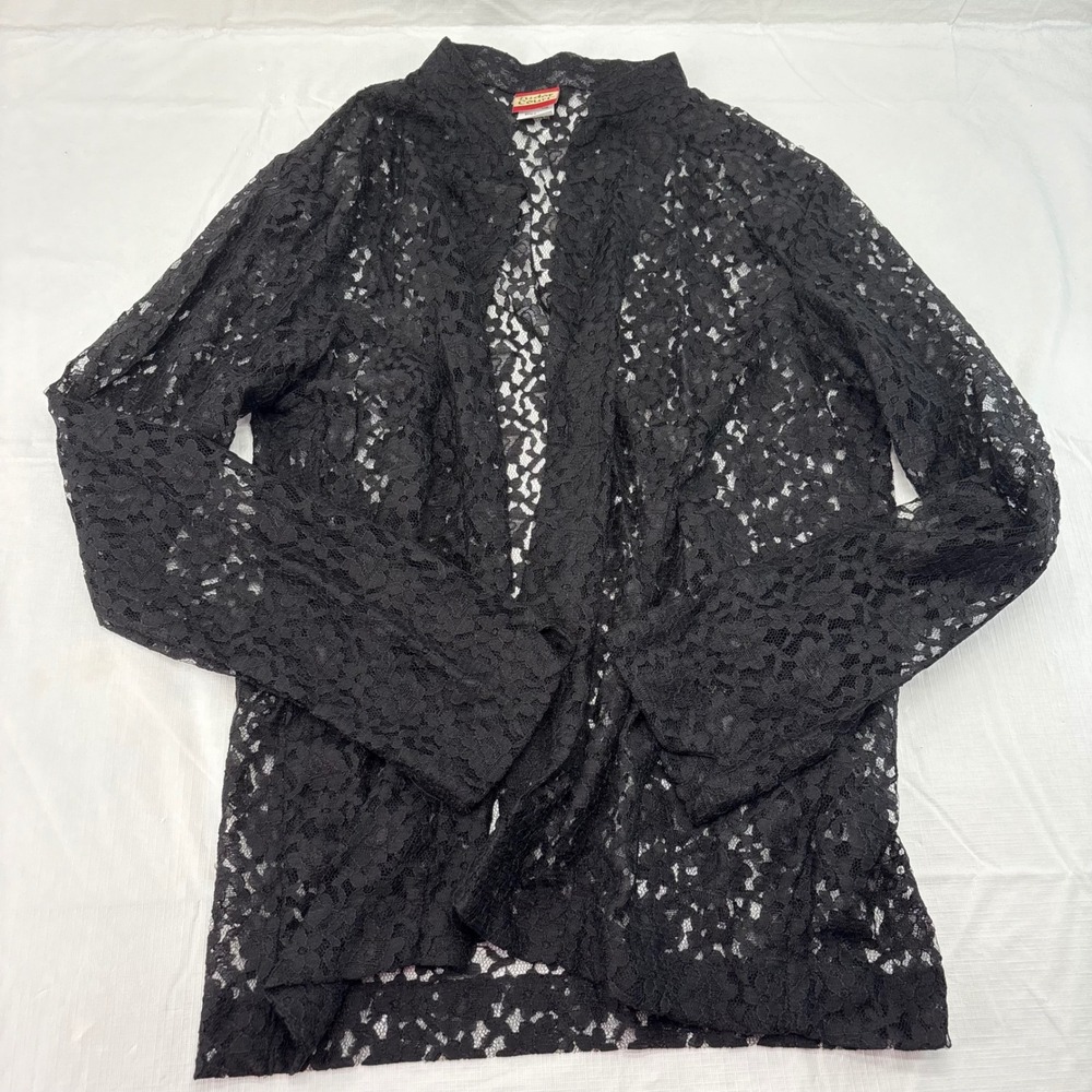 Tudor Court Womens Black Floral Lace Open Front Cardigan Long Sleeve S DOJ